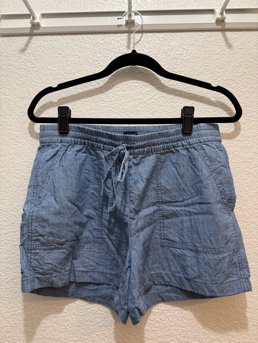 J. Crew Chambray Drawstring High-Waist Women's Shorts - Light Blue